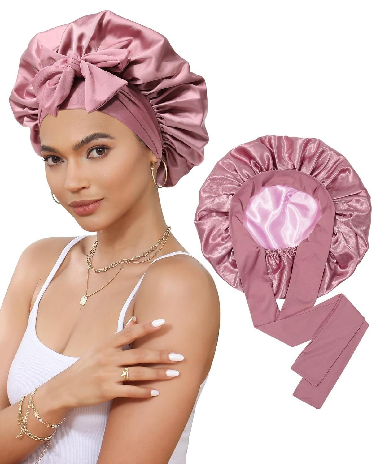 Quivira Double Layer Silk Elastic Sleep Bonnet