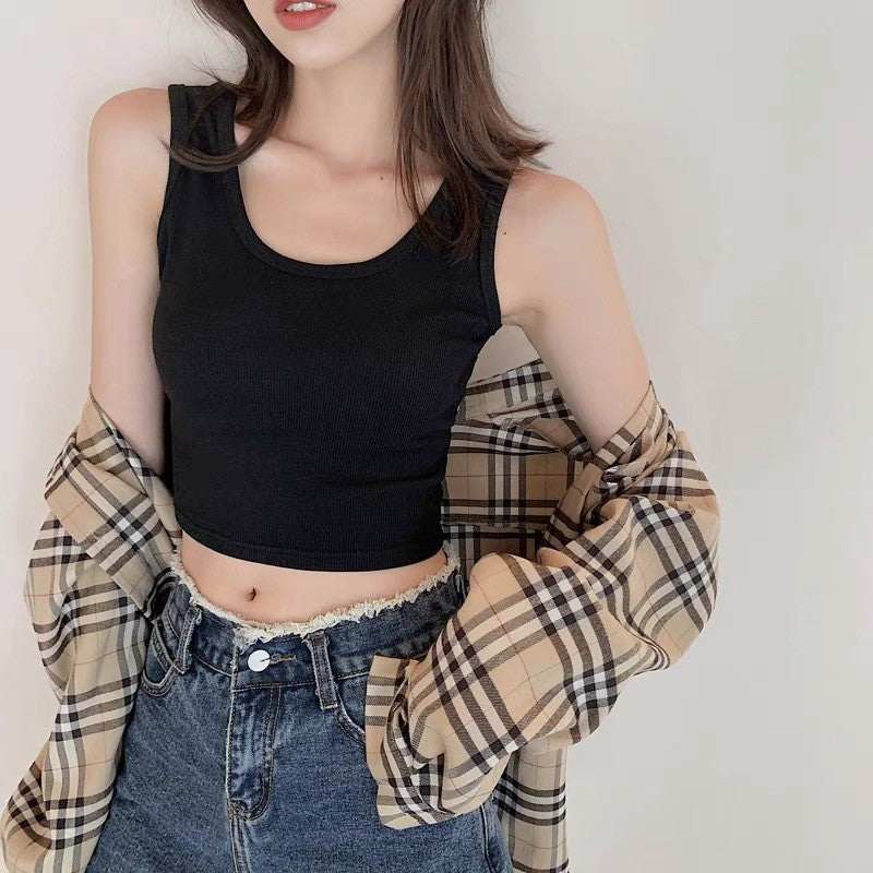 Triselle Ribbed Thread Knit Crop Cami Top