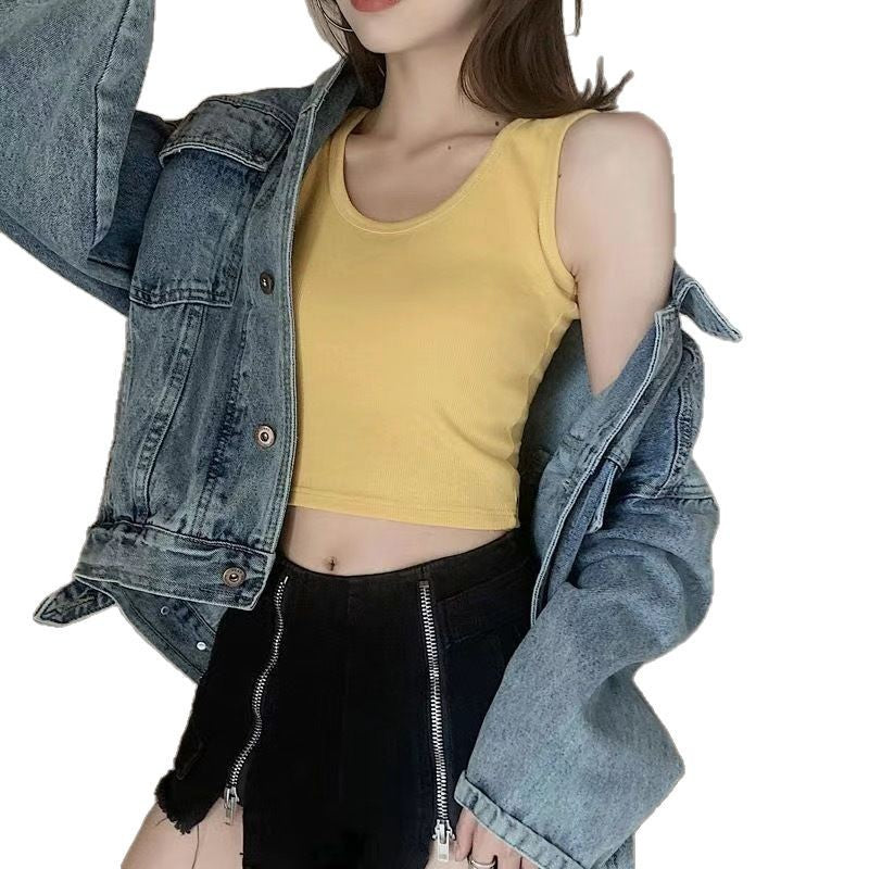 Triselle Ribbed Thread Knit Crop Cami Top