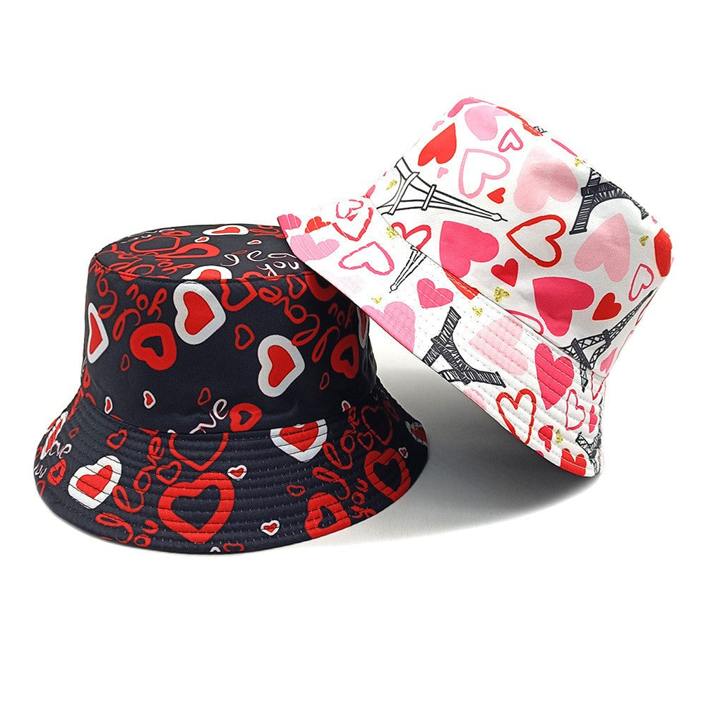 Wyora Retro Dome Crown Heart Print Bucket Hat