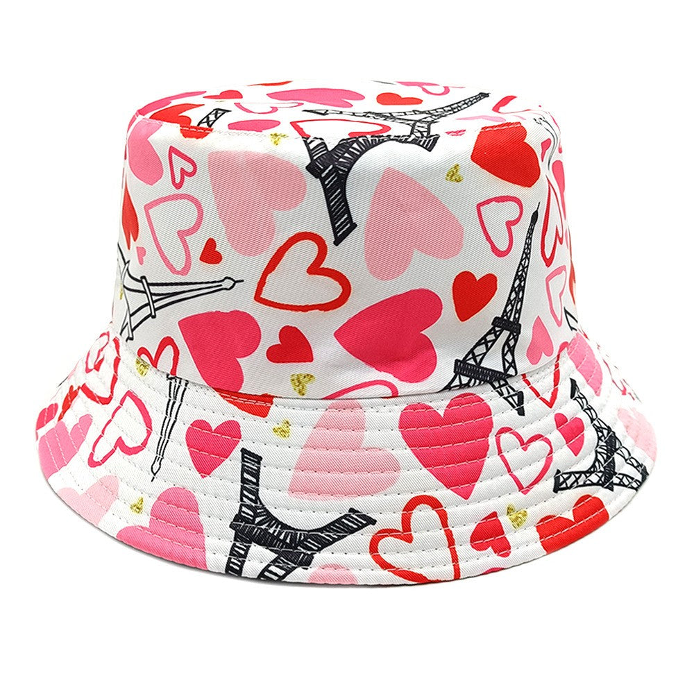 Wyora Retro Dome Crown Heart Print Bucket Hat
