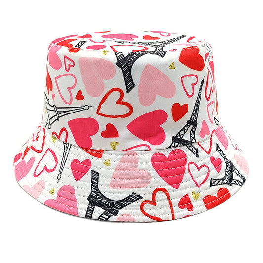 Wyora Retro Dome Crown Heart Print Bucket Hat