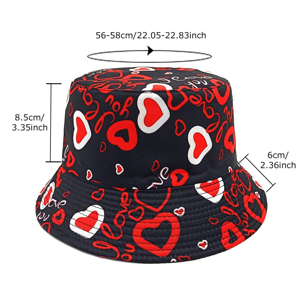 Wyora Retro Dome Crown Heart Print Bucket Hat