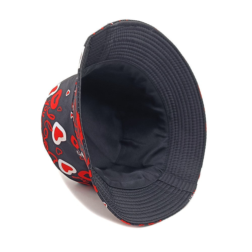 Wyora Retro Dome Crown Heart Print Bucket Hat