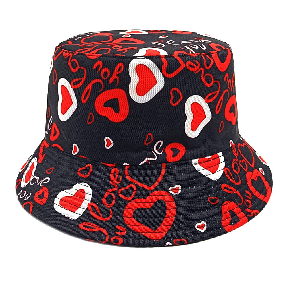 Wyora Retro Dome Crown Heart Print Bucket Hat