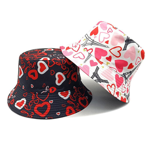 Wyora Retro Dome Crown Heart Print Bucket Hat